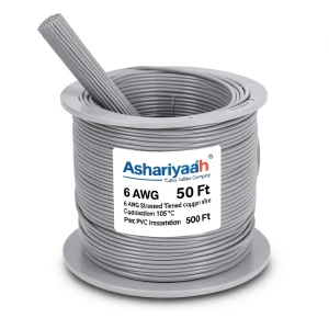 لفة سلك نحاس مجدول 6 AWG مطلي بالقصدير، عزل PVC 105°C، رمادى، 600 فولت، 500 قدم | شركة كابلات الشرقية للصناعة
