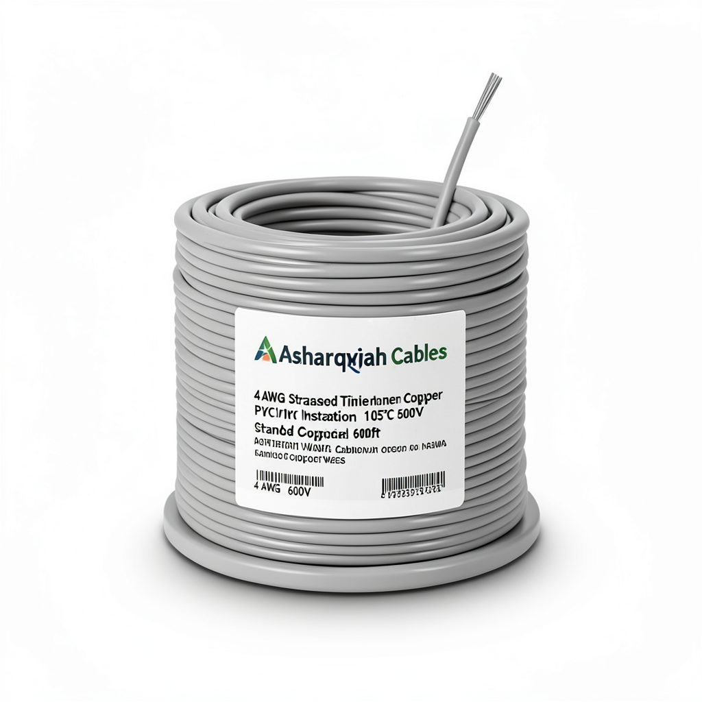4 AWG Stranded Tinned Copper Electrical Wire PVC Insulation 105°C Gray 600V 500ft | Asharqiyah Cables Company for Industry