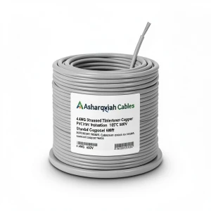 سلك كهرباء نحاس مجدول 4 AWG مطلي بالقصدير معزول PVC 105°C رمادى 600 فولت 500 قدم | شركة كابلات الشرقية للصناعة