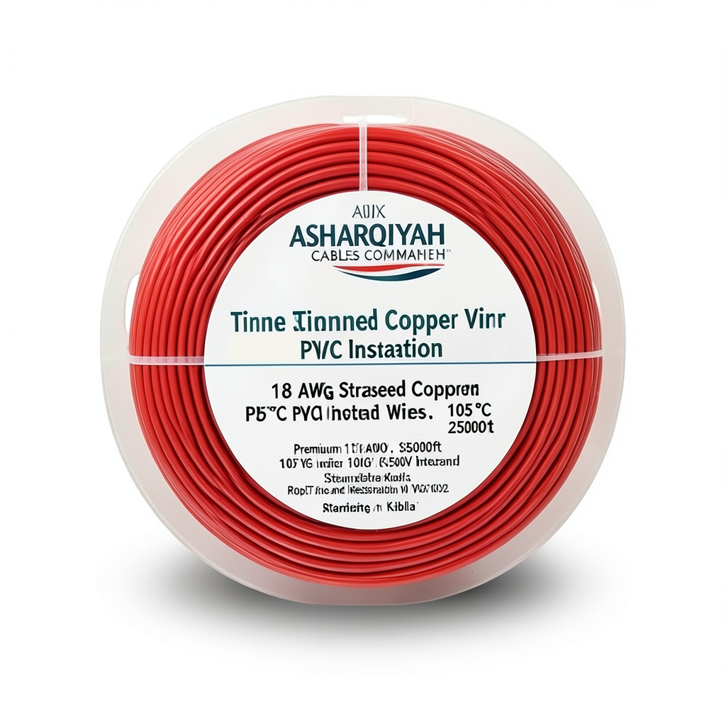 سلك نحاس مجدول 18 AWG مطلي بالقصدير عزل PVC 105°C احمر 600 فولت طول 2500 قدم | شركة كابلات الشرقية للصناعة