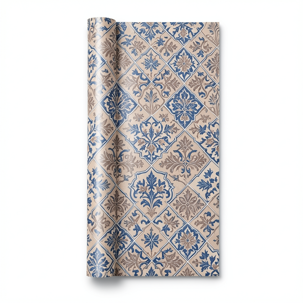 Dutch Patterned Wallpaper Size 10m x 0.53m, Light Brown Color, Model 49111