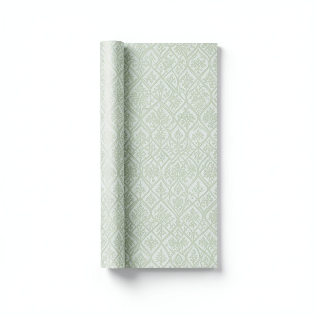 Dutch Patterned Wall Covering 10m x 0.53m, Pale Green