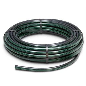 لفة أنابيب HDPE ضغط 10 بار PE 63 قطر خارجي 40 مم SDR 11 أسود مع خطوط خضراء