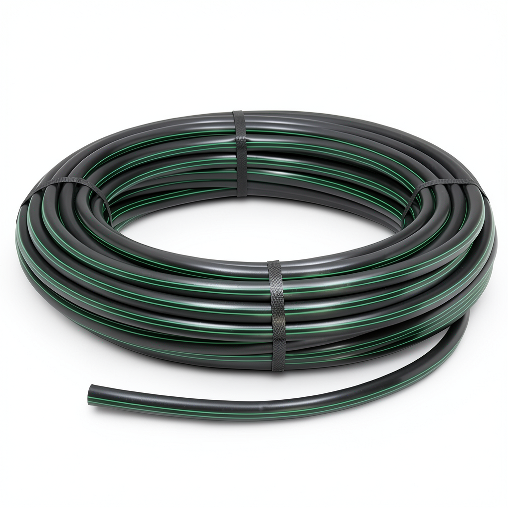 HDPE Plastic Coil Pipe PN 10 Bar PE 63 OD 125 mm SDR 11 Black with Green Stripes
