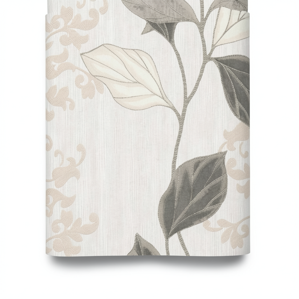 Italian Leaf Patterned Wallpaper 10m x 1.06m Beige, Model 5427