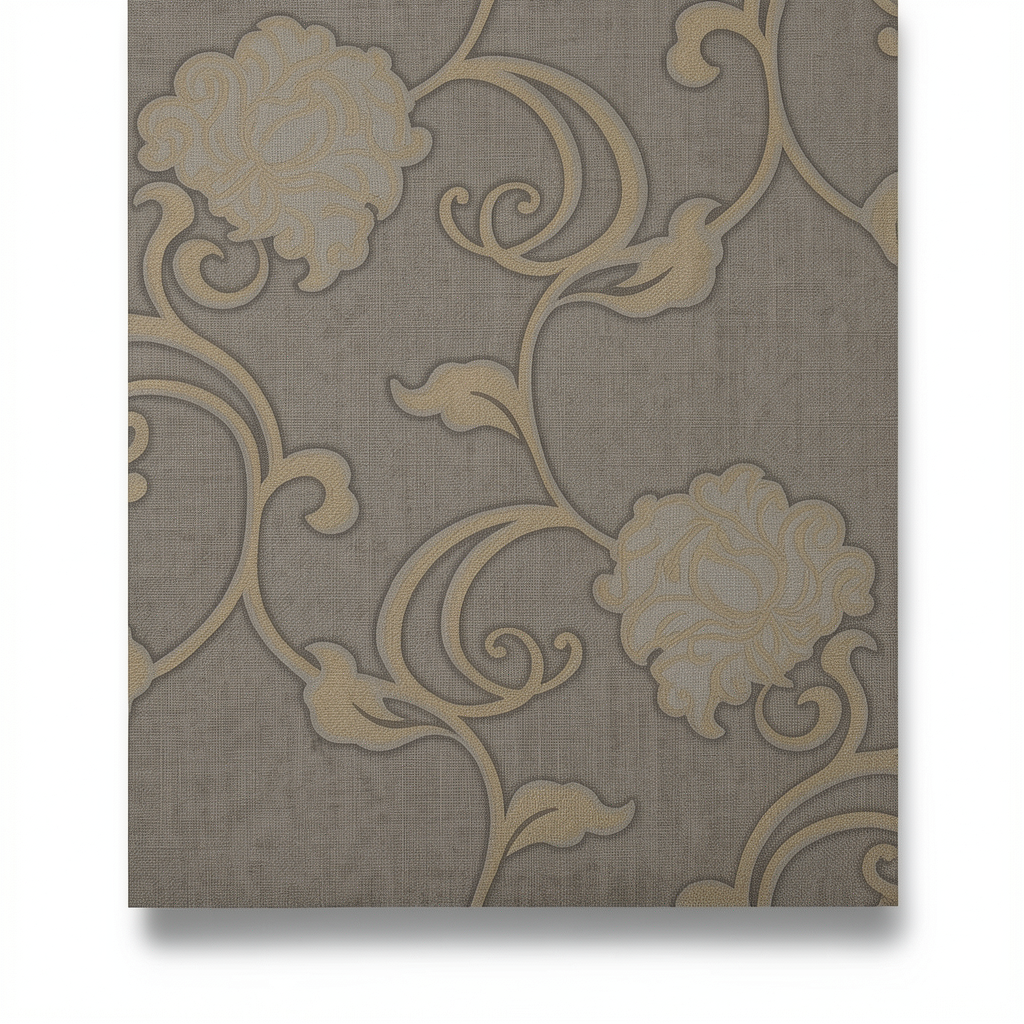 Italian Wallpaper Floral Design Dark Beige, Size 10mx0.73m