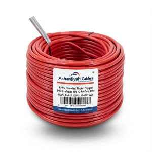 سلك كهرباء نحاس مجدول 8 AWG مطلي بالقصدير معزول PVC 105°C، احمر، 600 فولت، 500 قدم | شركة كابلات الشرقية للصناعة