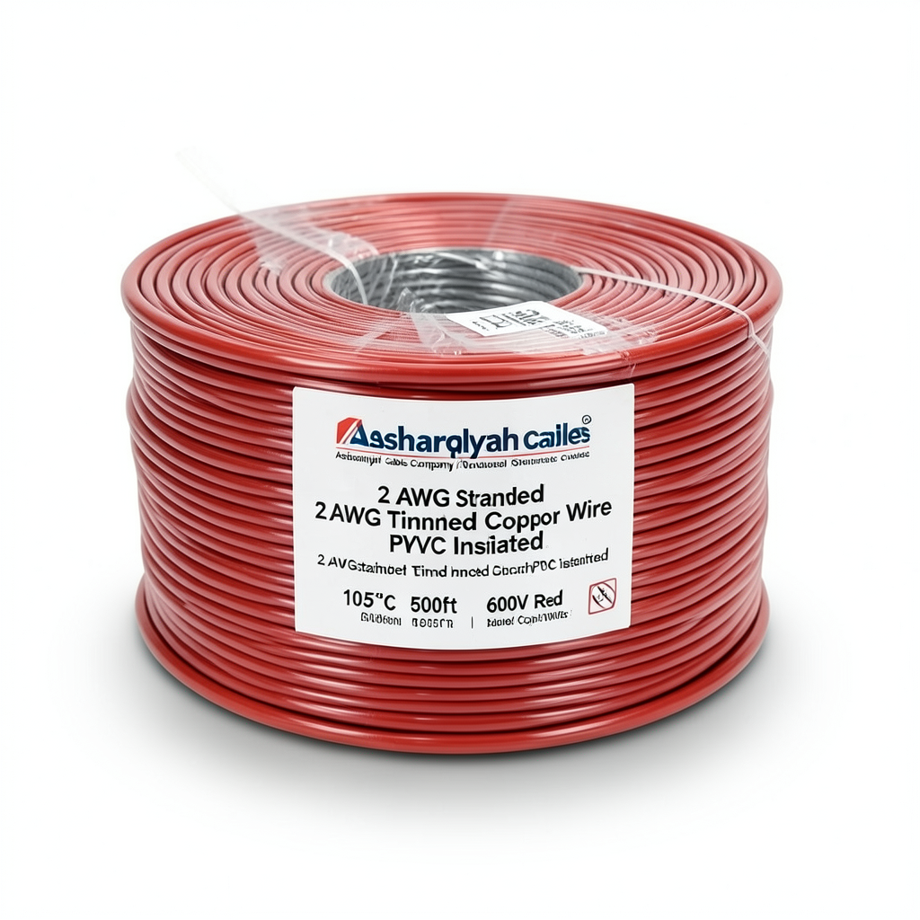 2 AWG Stranded Tinned Copper Electric Wire PVC Insulated 105°C Red 600V 500ft | Asharqiyah Cables Company for Industry