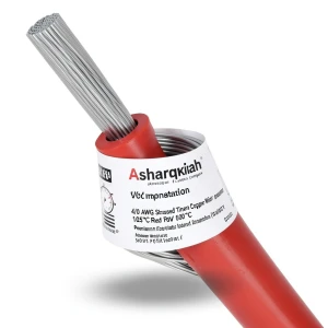 لفة سلك نحاس مجدول 4/0 AWG مطلي بالقصدير عزل PVC 105°C احمر 600 فولت طول 500 قدم | شركة كابلات الشرقية للصناعة