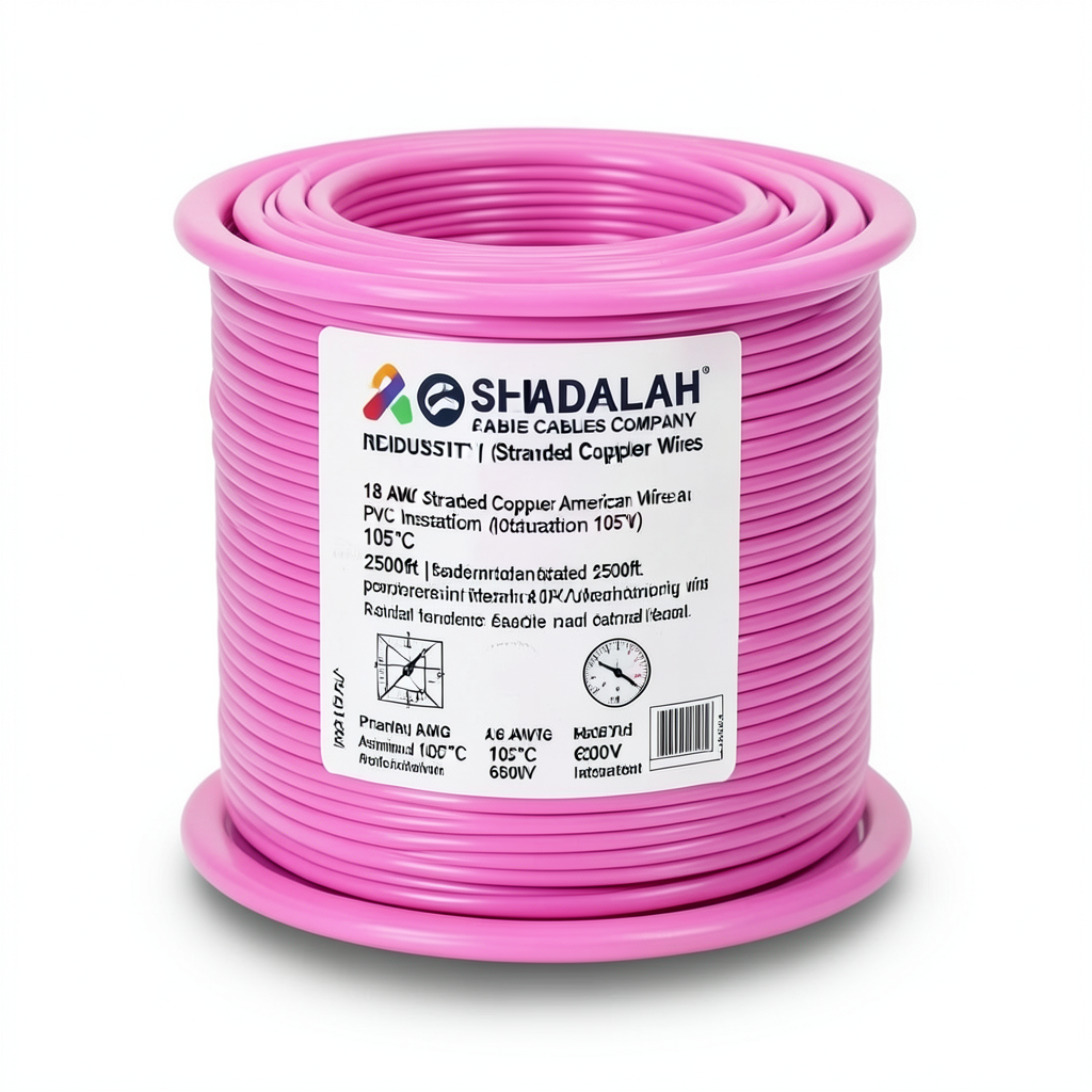 18 AWG Stranded Copper American Wire, PVC Insulation 105°C, Pink, 600V, 2500ft | Asharqiyah Cables Company for Industry