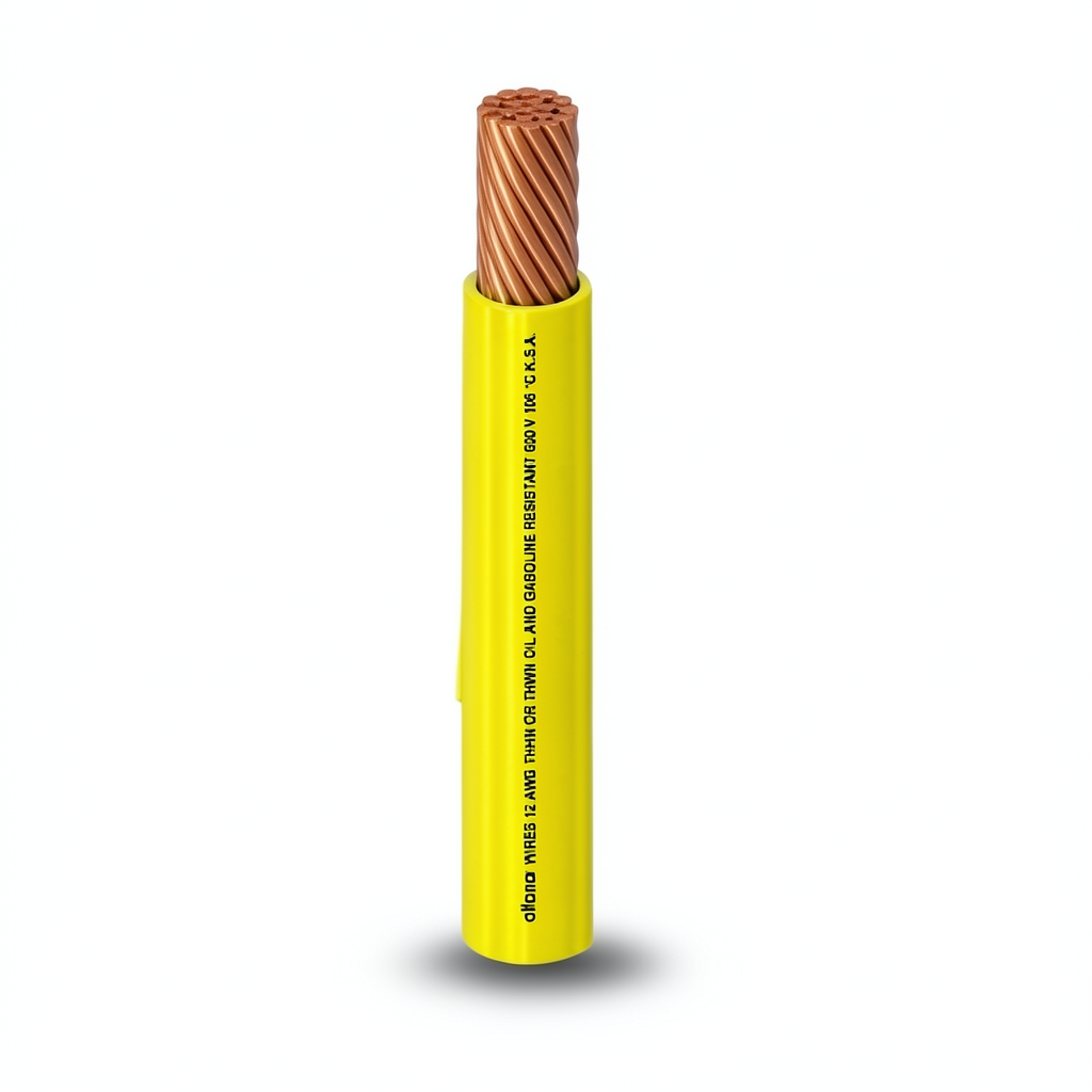 كابل نحاسي THHN/THWN معزول بـ PVC قطر 3.8 مم 600 فولت 2500 قدم أصفر | شركة الفنار