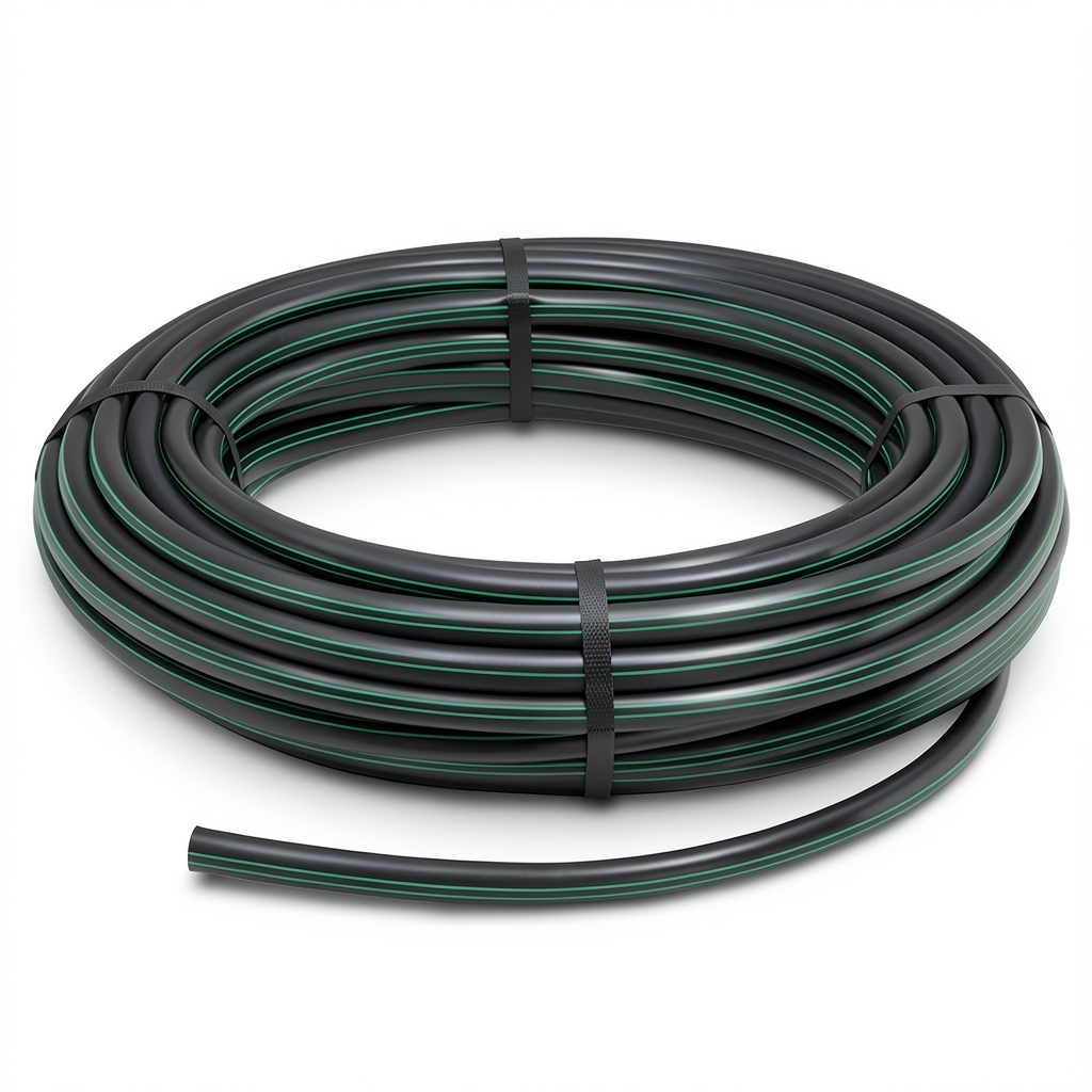 HDPE Plastic Coil Pipe Nominal Pressure 10 Bar PE63 OD 110 mm SDR 11 Black with Green Stripes