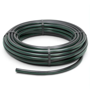 لفة أنابيب بلاستيك HDPE ضغط 10 بار PE63 قطر خارجي 140 مم SDR 11 أسود مع خطوط خضراء