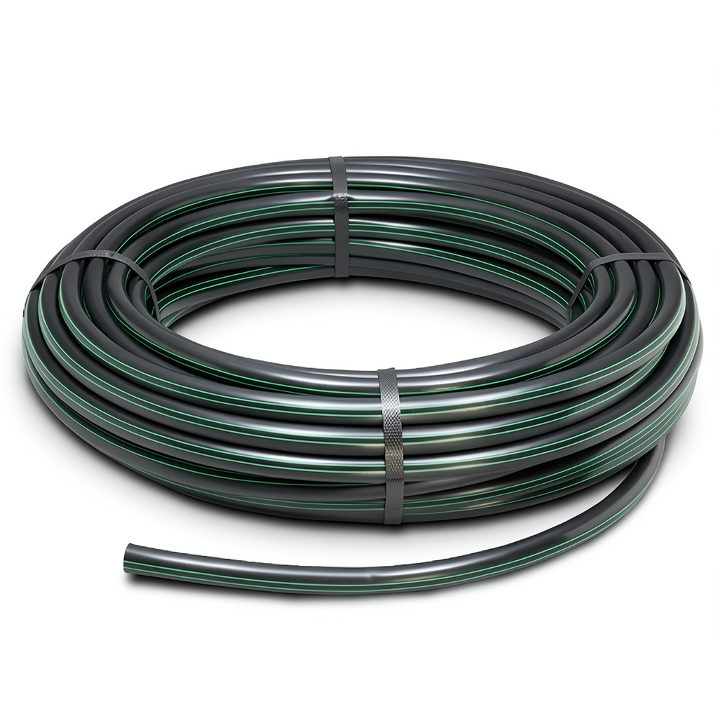 HDPE Plastic Coil Pipe Nominal Pressure 15.9 Bar PE 63 OD 16 mm SDR 7.4 Black with Green Stripes