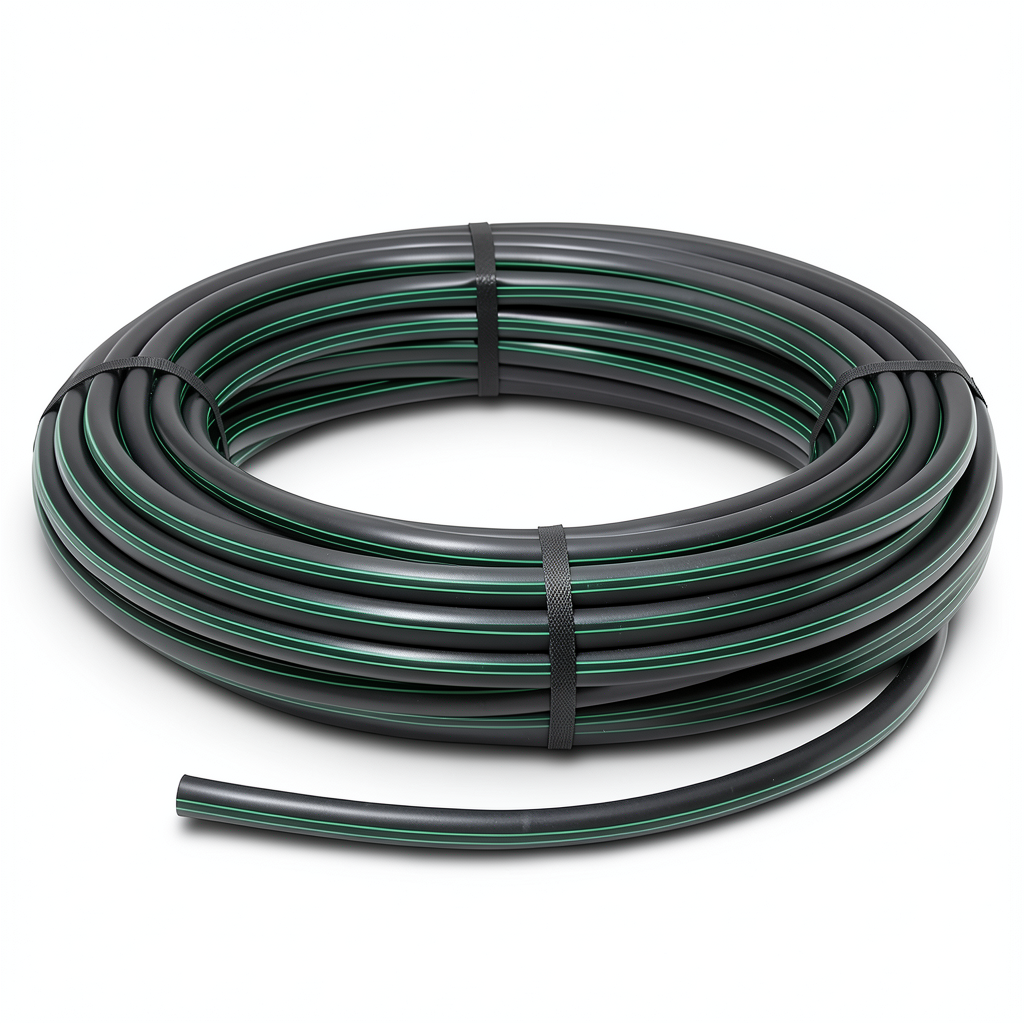 لفة أنابيب بلاستيك HDPE ضغط 15.9 بار PE 63 قطر خارجي 32 مم SDR 7.4 أسود مع خط أخضر