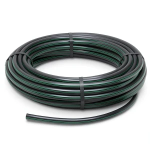 لفة أنابيب HDPE ضغط 15.9 بار PE 63 قطر خارجي 40 مم SDR 7.4 أسود مع خطوط خضراء