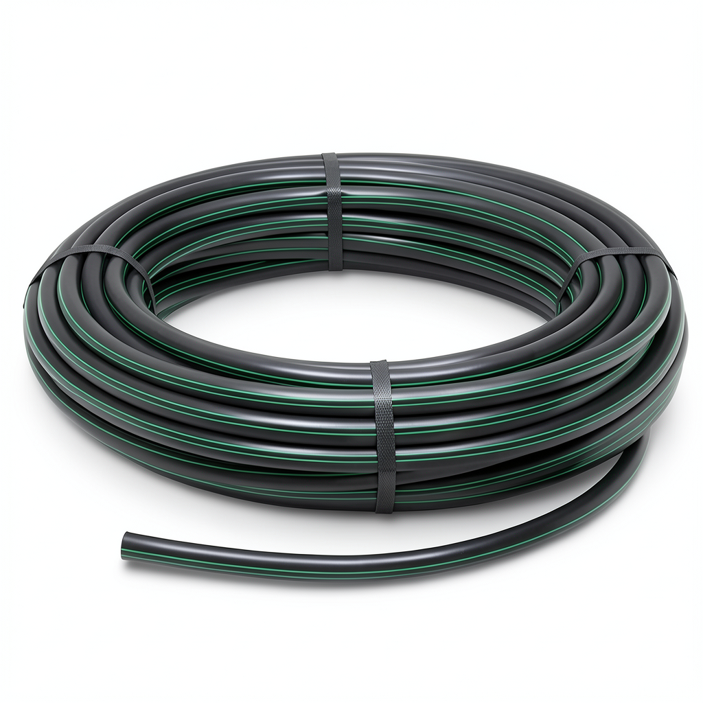 HDPE Plastic Coil Pipe PN 15.9 Bar PE 63 40 mm SDR 7.4 Black Green Stripes