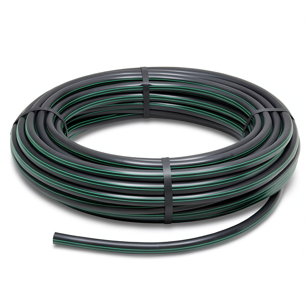 HDPE Plastic Coil Pipe Nominal Pressure 15.9 Bar PE 63 OD 50 mm SDR 7.4 Black with Green Stripes
