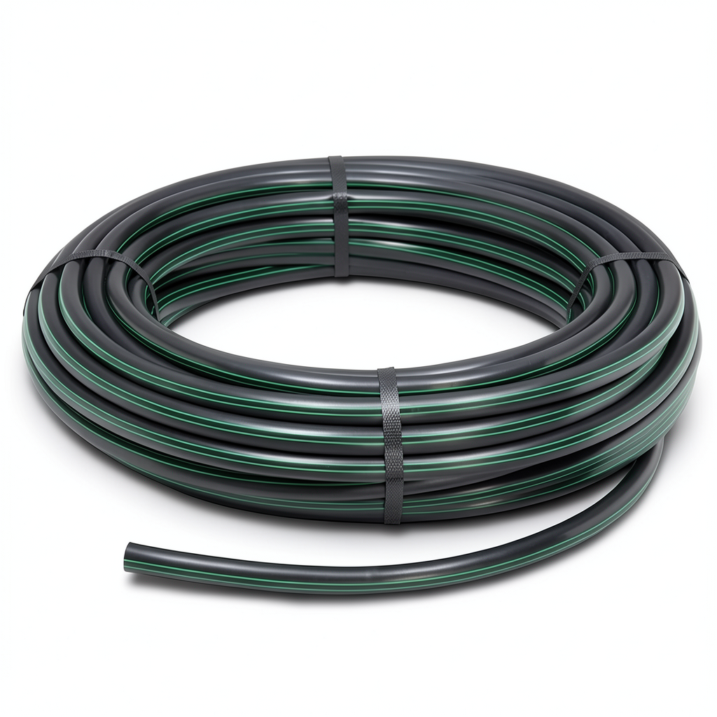 لفة أنابيب بلاستيك HDPE ضغط 15.9 بار PE 63 قطر خارجي 75 مم SDR 7.4 أسود مع خط أخضر