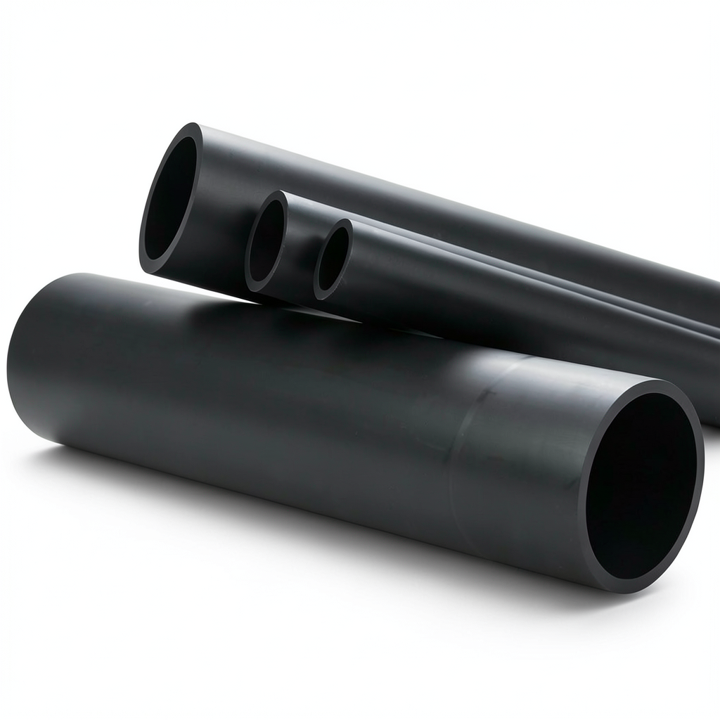 أنابيب HDPE ضغط اسمي 16 بار PE 80، قطر خارجي 160 مم SDR 9، لون أسود