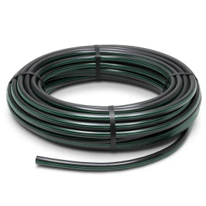 لفة أنابيب HDPE ضغط 15.9 بار PE 63 قطر خارجي 20 مم SDR 7.4 أسود مع خطوط خضراء