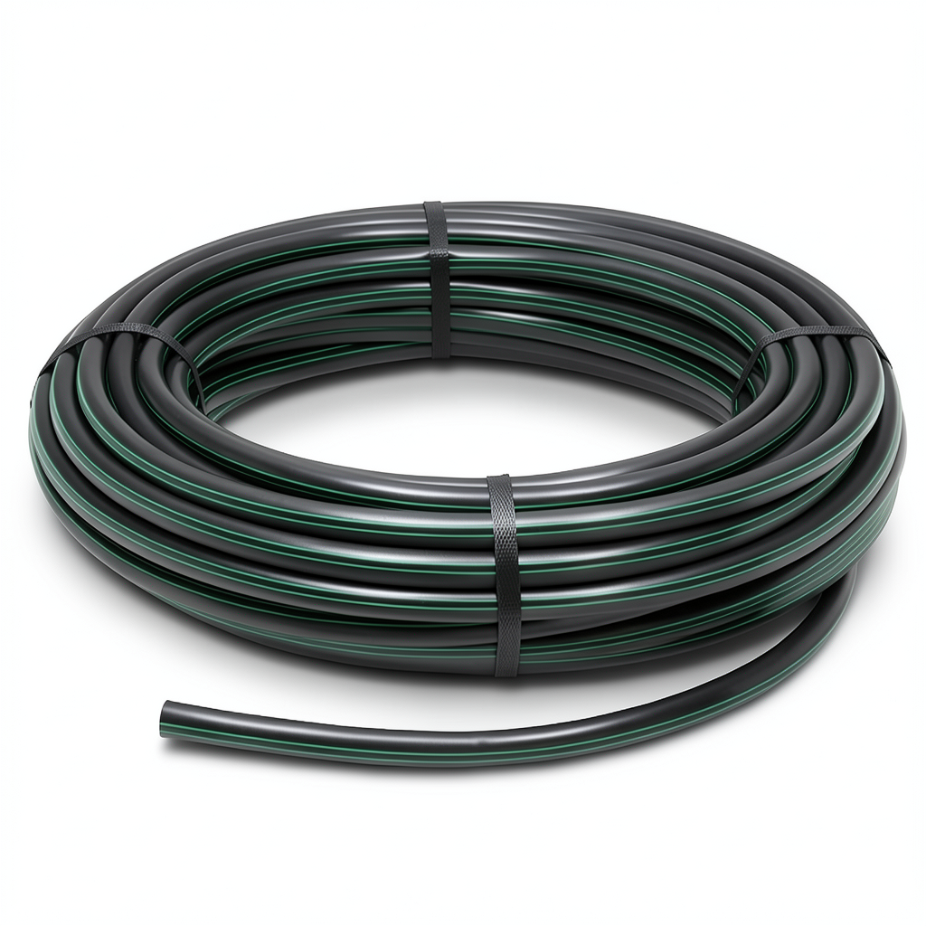 HDPE Plastic Coil Pipe Nominal Pressure 15.9 Bar PE 63 OD 20 mm SDR 7.4 Black with Green Stripes