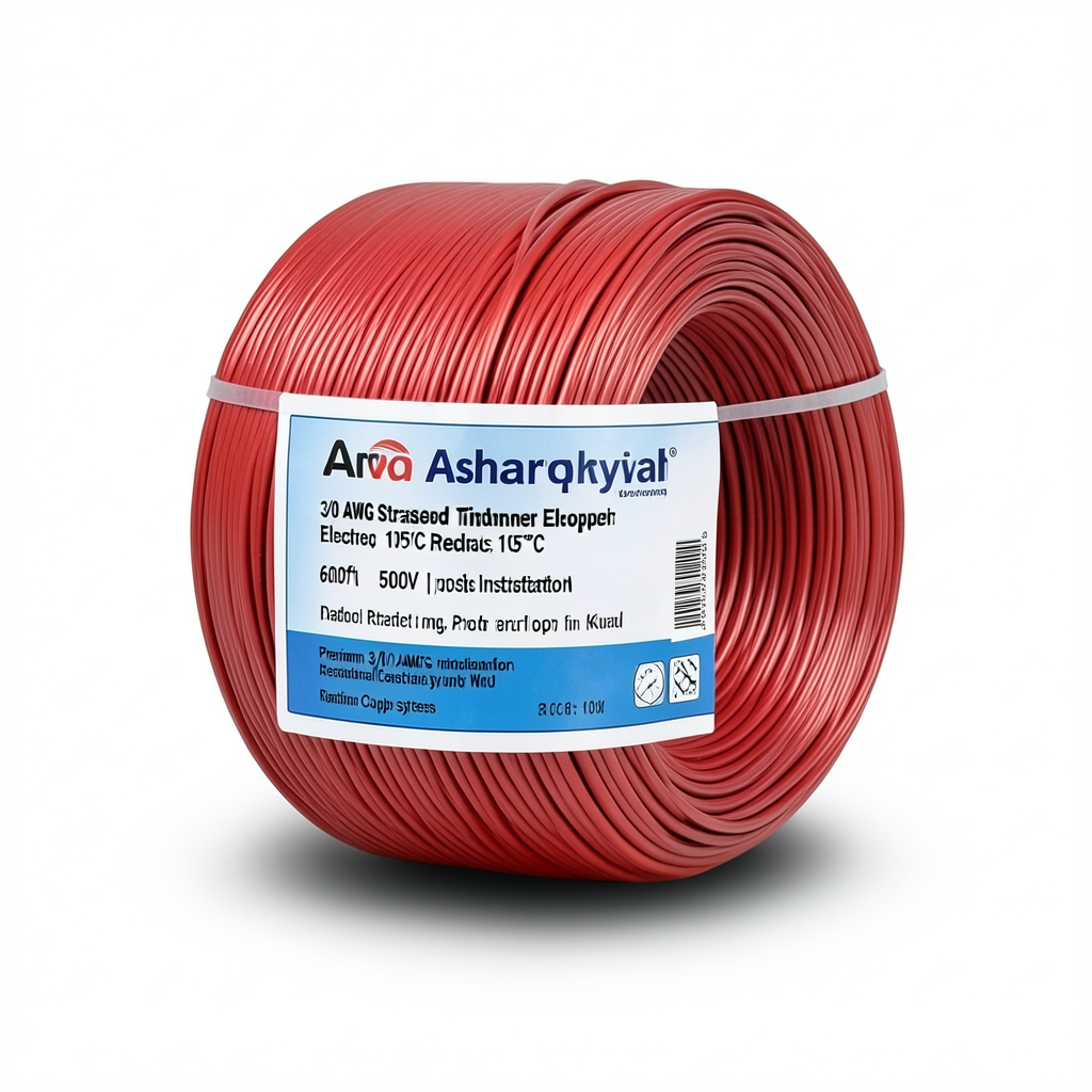 3/0 AWG Stranded Tinned Copper Electric Wire, PVC Insulated 105°C, Red, 600V, 500ft | Asharqiyah Cables Company for Industry