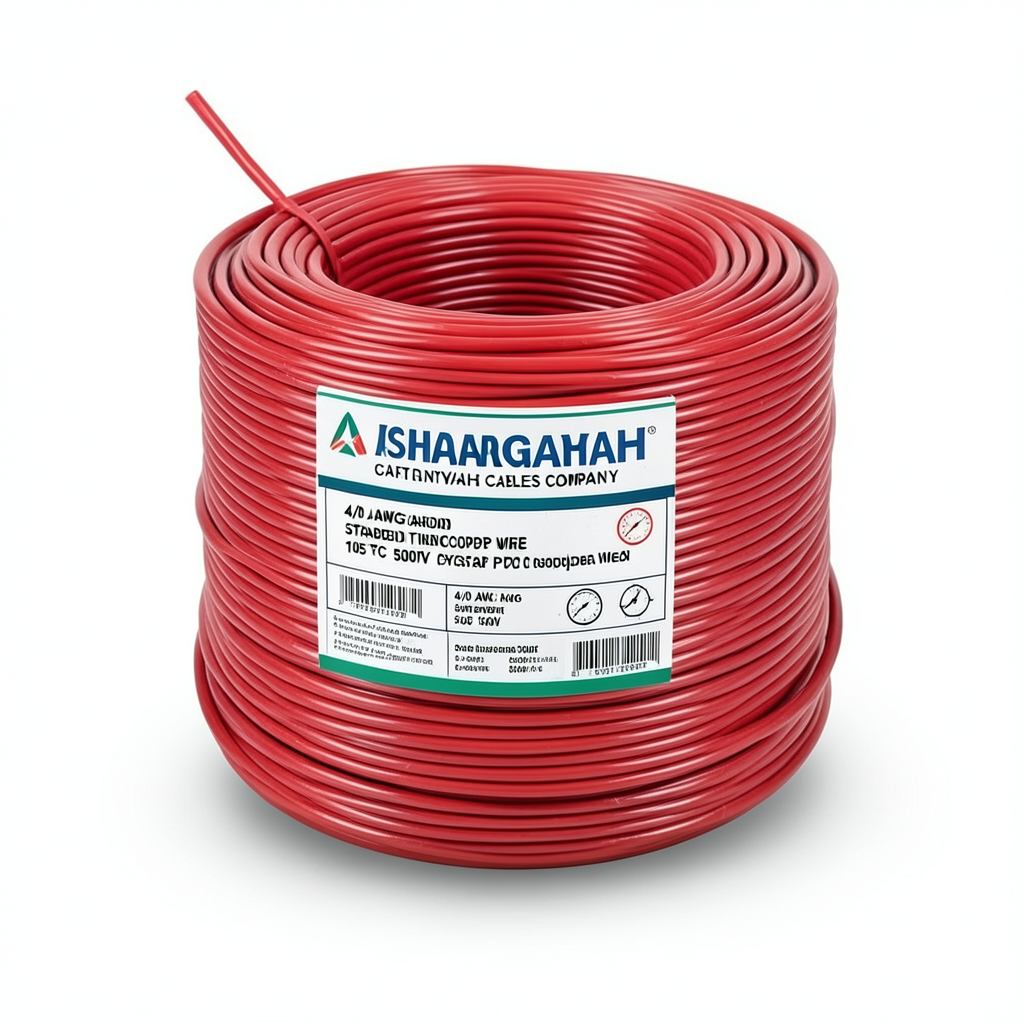 لفة سلك نحاس مجدول 4/0 AWG مطلي بالقصدير عزل PVC 105°C احمر 600 فولت طول 500 قدم | شركة كابلات الشرقية للصناعة