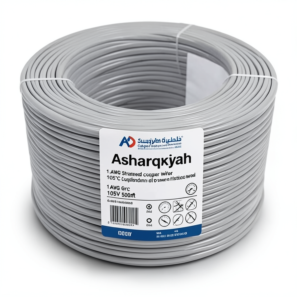 سلك كهربائي نحاس مجدول 1 AWG معزول PVC 105°C رمادي 600 فولت 500 قدم | شركة كابلات الشرقية للصناعة