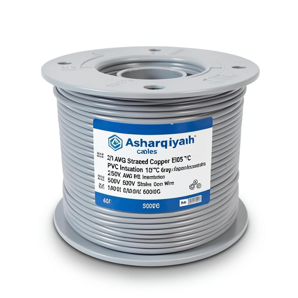 سلك امريكي 2/0 AWG نحاس مجدول معزول PVC 105°C رمادي 600 فولت 500 قدم | شركة كابلات الشرقية للصناعة