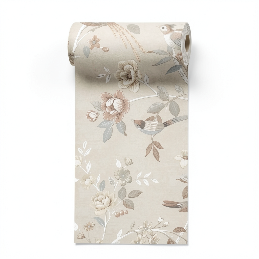 Wall Decoration Floral Design 10 m x 0.53 m Beige, Model 28843
