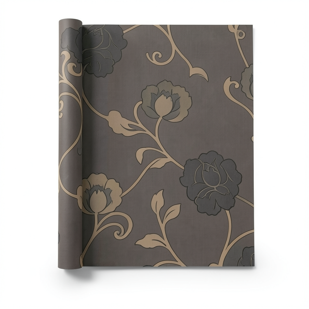 Italian Wallpaper Floral Design Dark Beige, Size 10mx0.73m