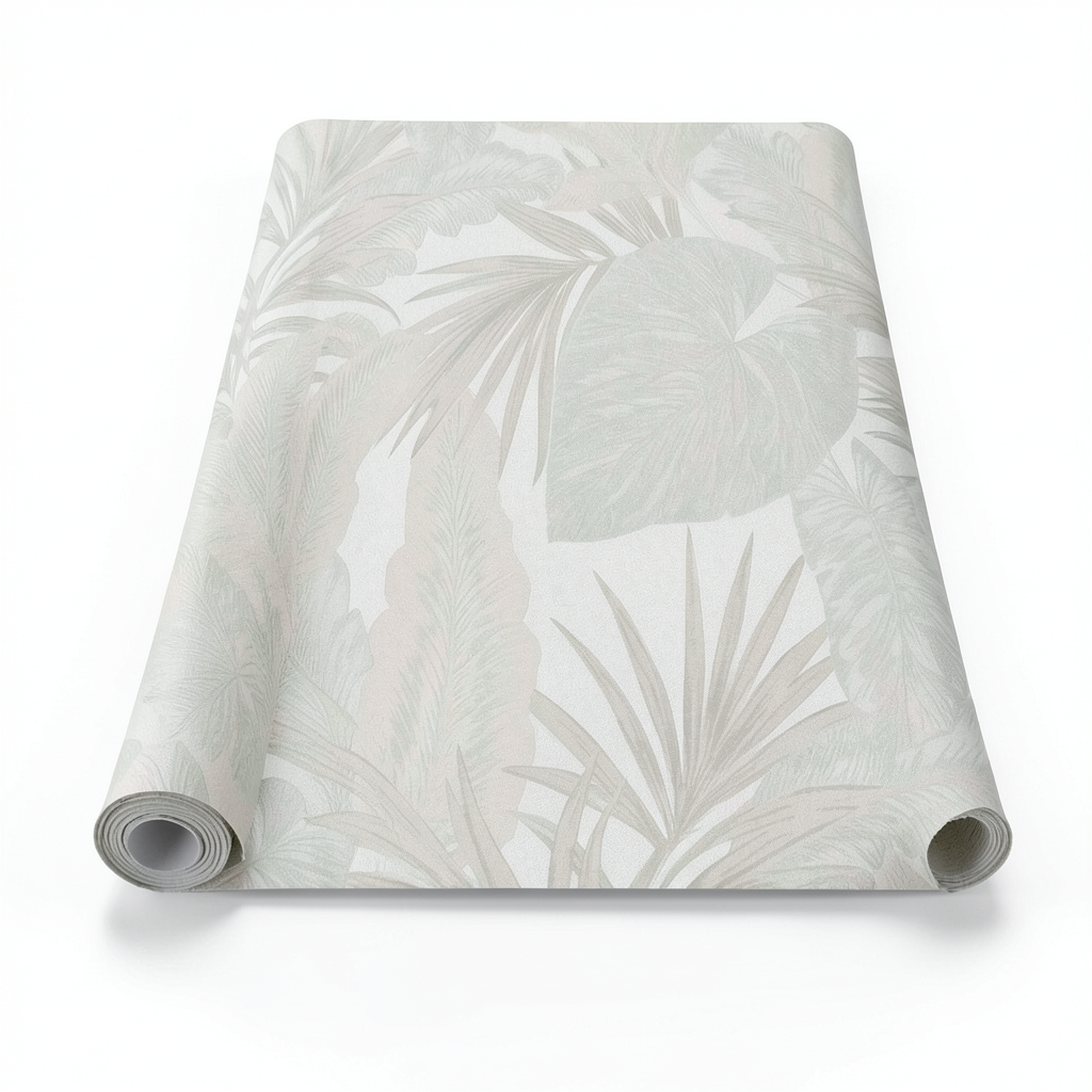 Italian Leaf Patterned Wall Covering 10m x 1.06m Pale Beige, Model 5408