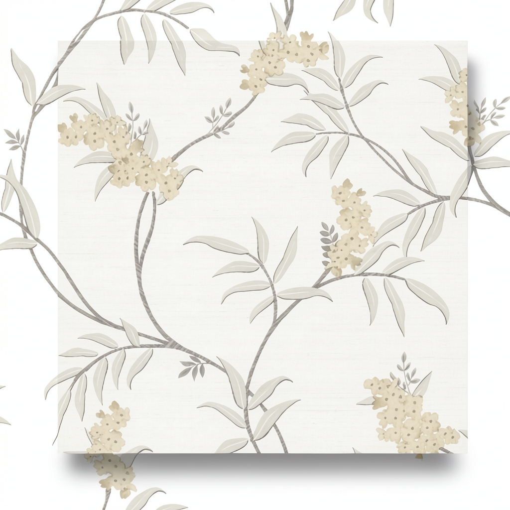 Wall Decoration Floral Design 10 m x 0.53 m Off White, Model 33301