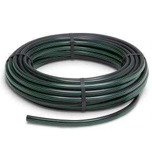 لفة أنابيب HDPE ضغط 15.9 بار PE 63 قطر خارجي 125 مم SDR 7.4 أسود مع خط أخضر