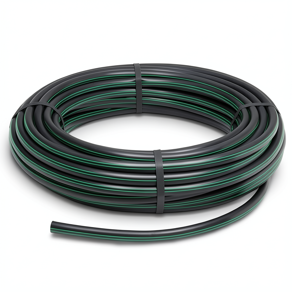 لفة أنابيب HDPE ضغط 15.9 بار PE 63 قطر خارجي 125 مم SDR 7.4 أسود مع خط أخضر