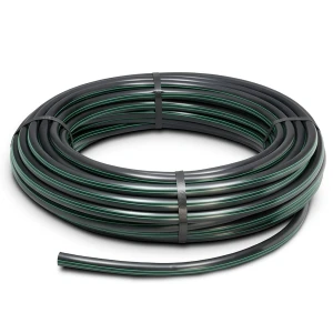 لفة أنابيب بلاستيك HDPE ضغط 15.9 بار [PE 63] قطر خارجي 160 مم SDR 7.4 لون أسود مع خط أخضر