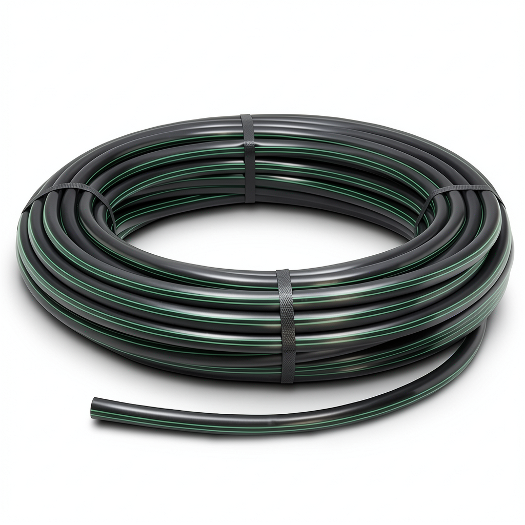 HDPE Plastic Coil Pipe PN 3.9 Bar PE 63 40 mm SDR 21 Black with Green Stripes