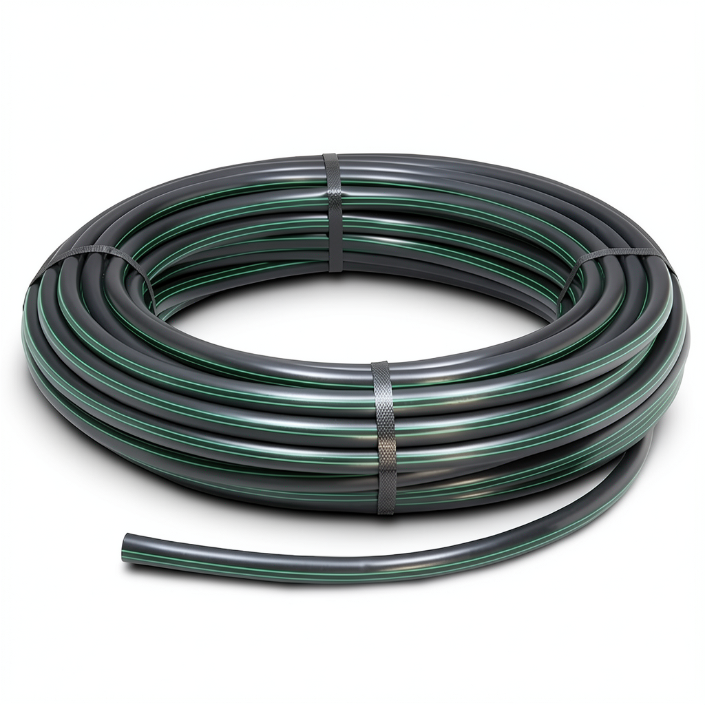 HDPE Plastic Coil Pipe Nominal Pressure 15.9 Bar PE 63 OD 125 mm SDR 7.4 Black with Green Stripes