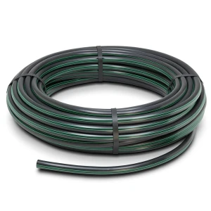 لفة أنابيب بلاستيك HDPE ضغط 15.9 بار [PE 63] قطر خارجي 160 مم SDR 7.4 لون أسود مع خط أخضر