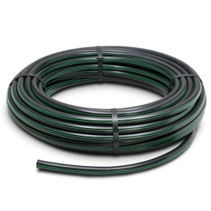 لفة أنابيب بلاستيك HDPE ضغط 3.9 بار PE 63 قطر خارجي 63 مم SDR 21 أسود مع خطوط خضراء