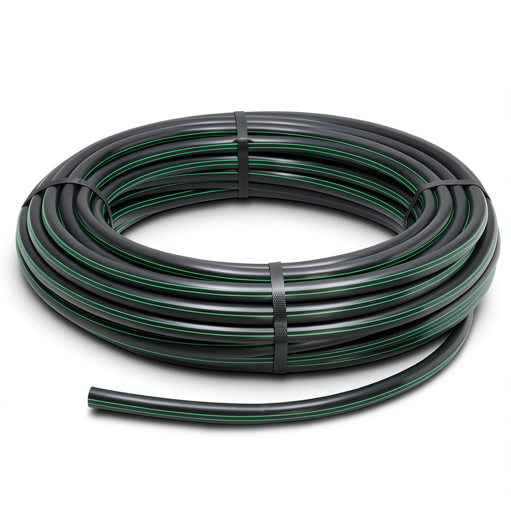 HDPE Plastic Coil Pipe PN 3.9 Bar PE 63 OD 63 mm SDR 21 Black with Green Stripes