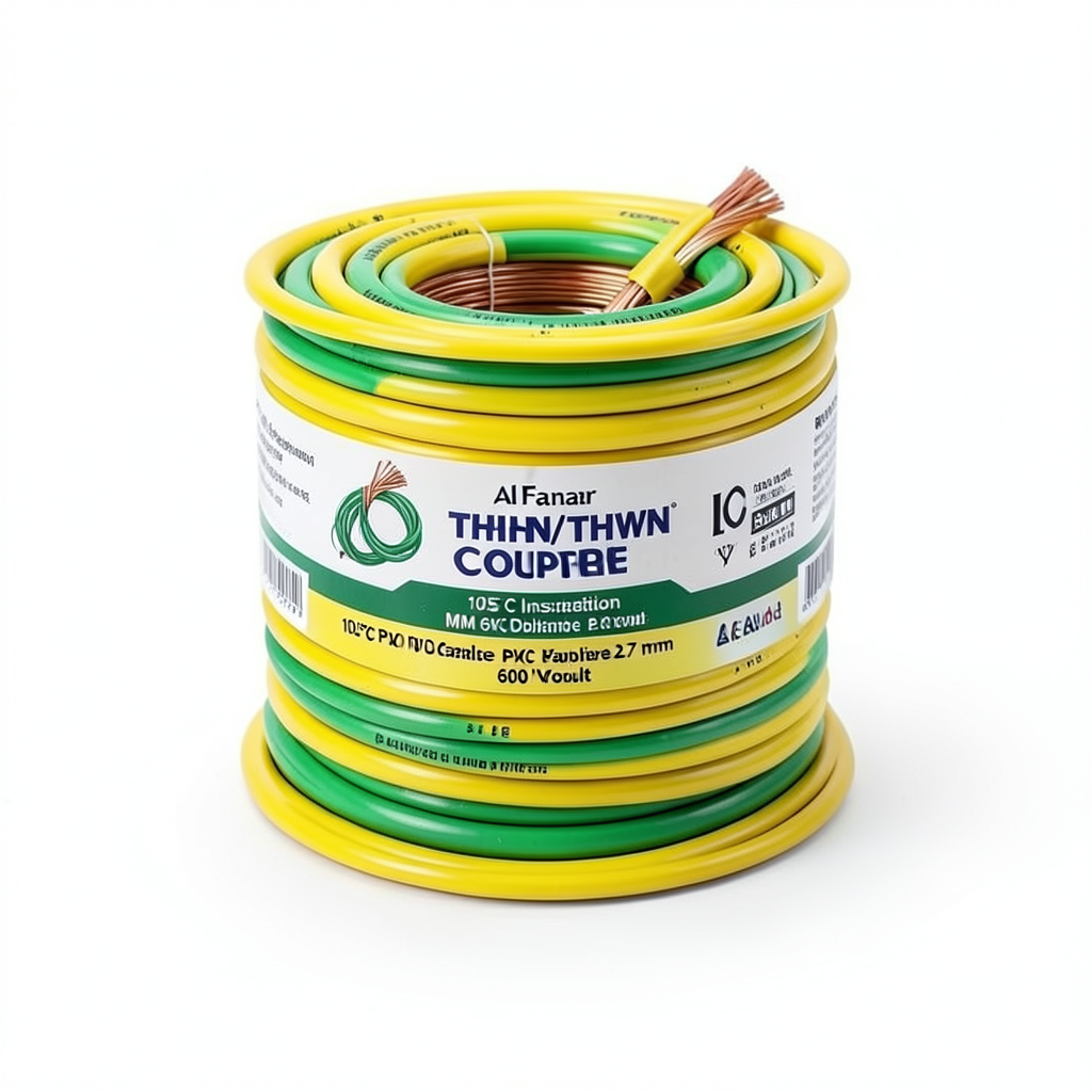 كابل نحاس THHN/THWN معزول PVC 105 درجة مئوية MM 600 قطر 2.7 مم 600 فولت 300 قدم أصفر مع أخضر | شركة الفنار