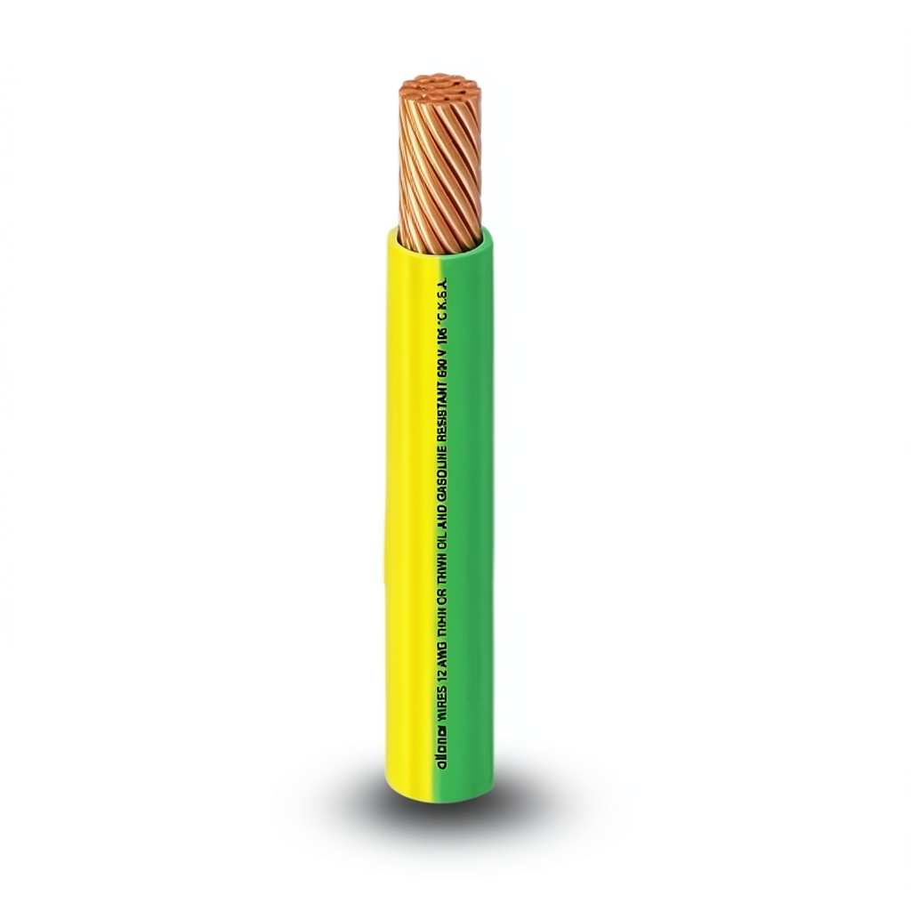 كابل نحاس THHN/THWN معزول PVC 105 درجة مئوية قطر 2.7 مم طول 250 قدم أصفر مع أخضر | شركة الفنار