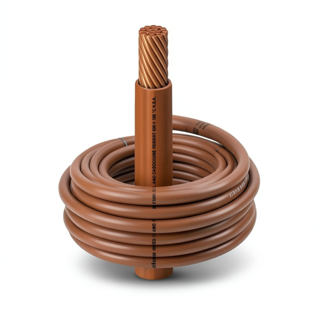 كابل نحاس THHN/THWN معزول PVC 105°C مقاس 3.31 مم² قطر 3.1 مم 600 فولت طول 300 قدم بني | شركة الفنار