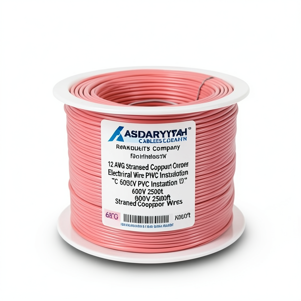 سلك كهرباء امريكي 12 AWG نحاس مجدول معزول PVC 105°C زهري 600 فولت 2500 قدم | شركة كابلات الشرقية للصناعة