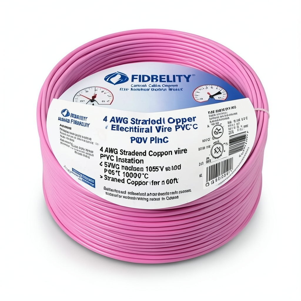 سلك كهرباء امريكي 4 AWG نحاس مجدول معزول PVC 105°C زهري 600 فولت 500 قدم | شركة كابلات الشرقية للصناعة