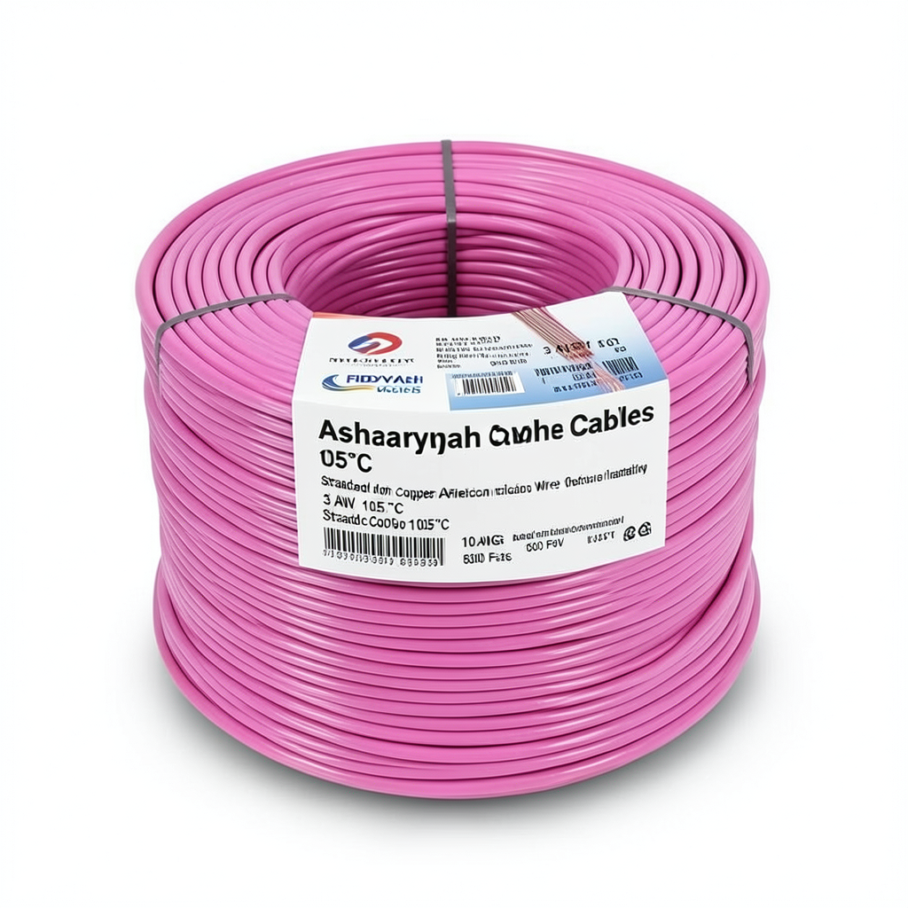 سلك امريكي 3 AWG نحاس مجدول عزل PVC 105°C زهري، 600 فولت، طول 500 قدم | شركة كابلات الشرقية للصناعة