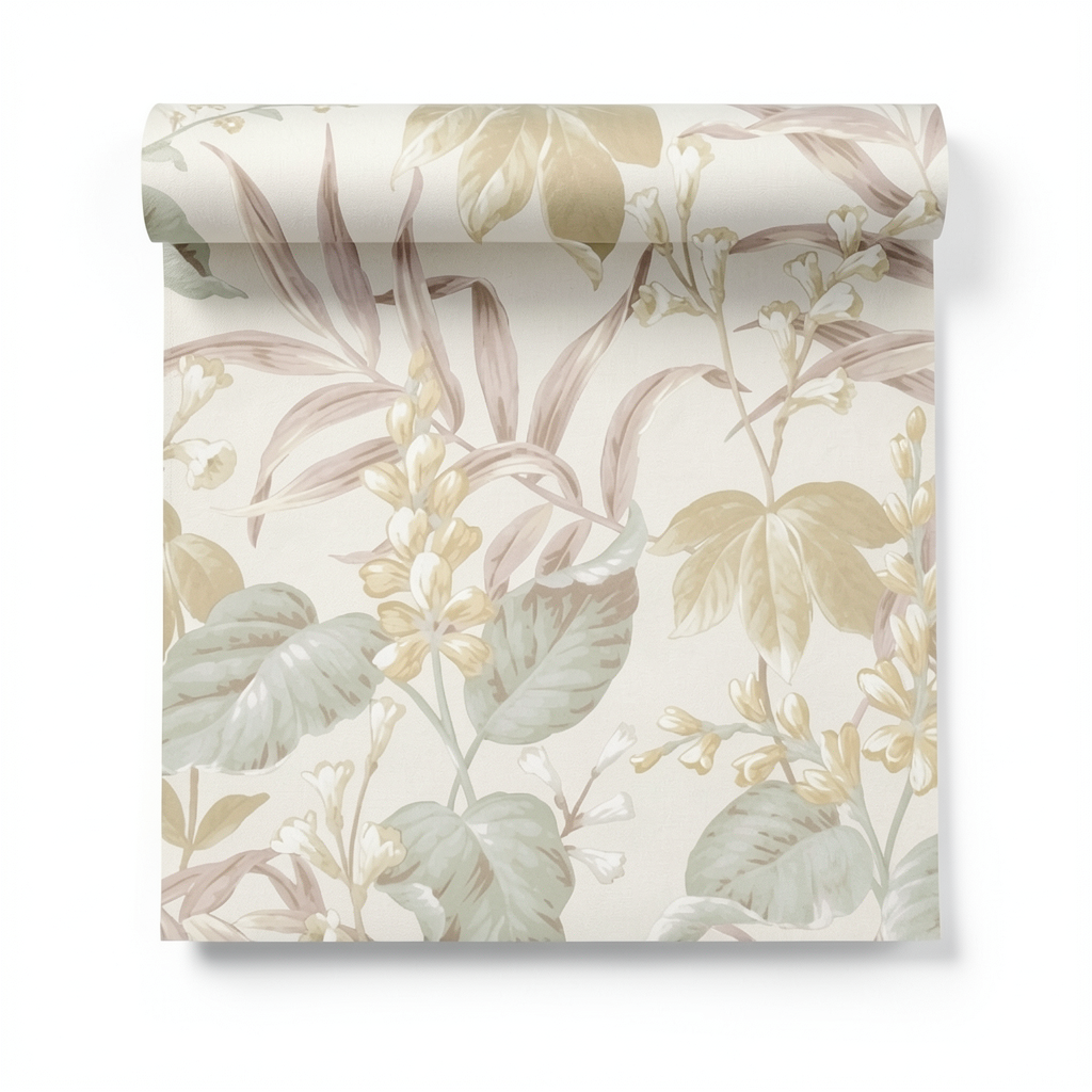 Floral Wall Covering 10m x 0.53m Beige Color, Model 28855