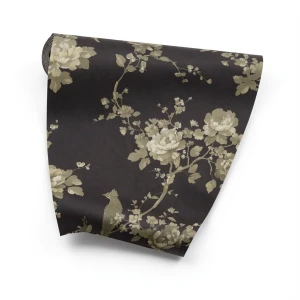 Italian Wallpaper Floral Design Dark Brown Color, Size 10mx1.06m, Model 81649